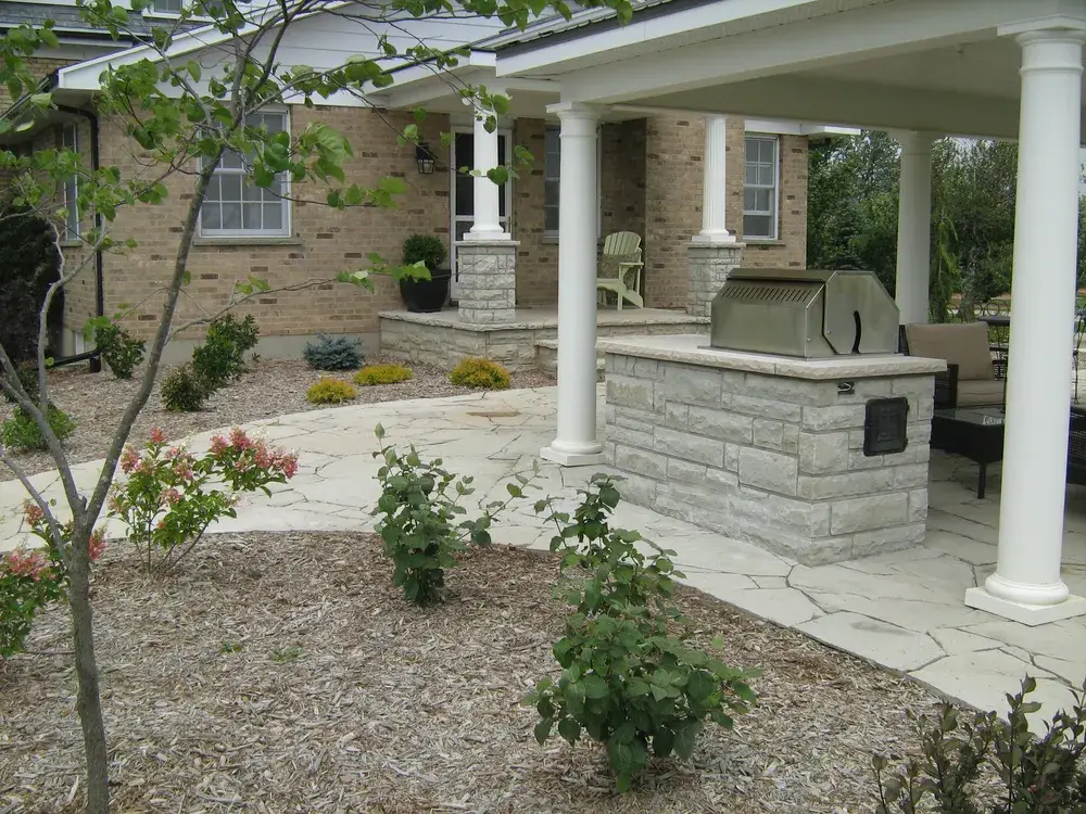 Credit Valley sandstone barbecue with Indiana limestone countertop