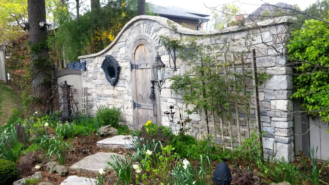 Free standing, stone garden wall