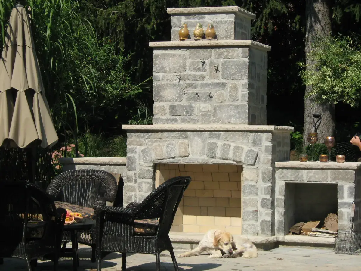 Stone outdoor fireplace in London, Ontario