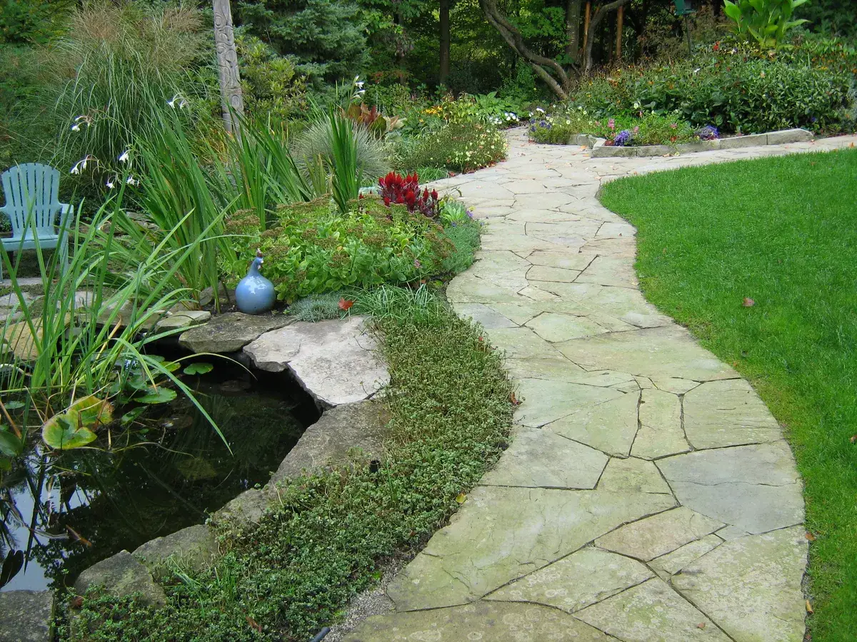 Backyard flagstone pathway, drylaid in sand
