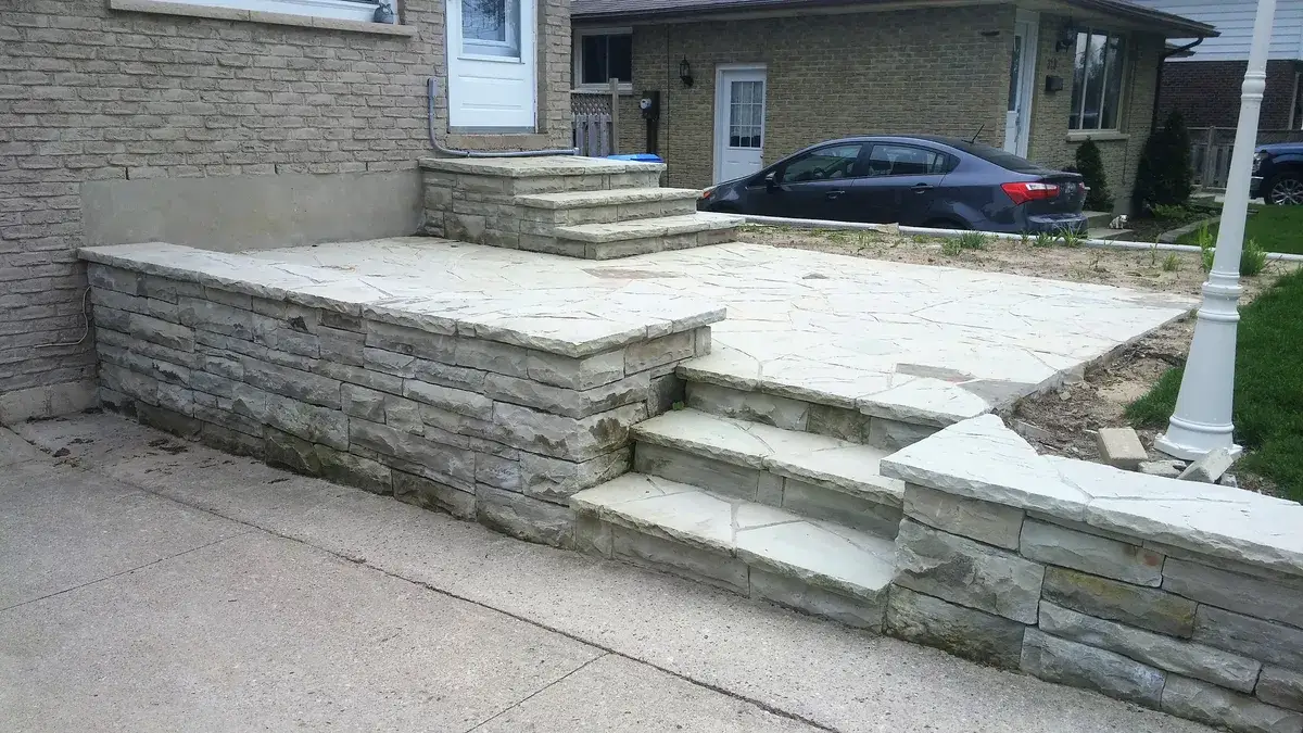 Flagstone steps and natural stone walls
